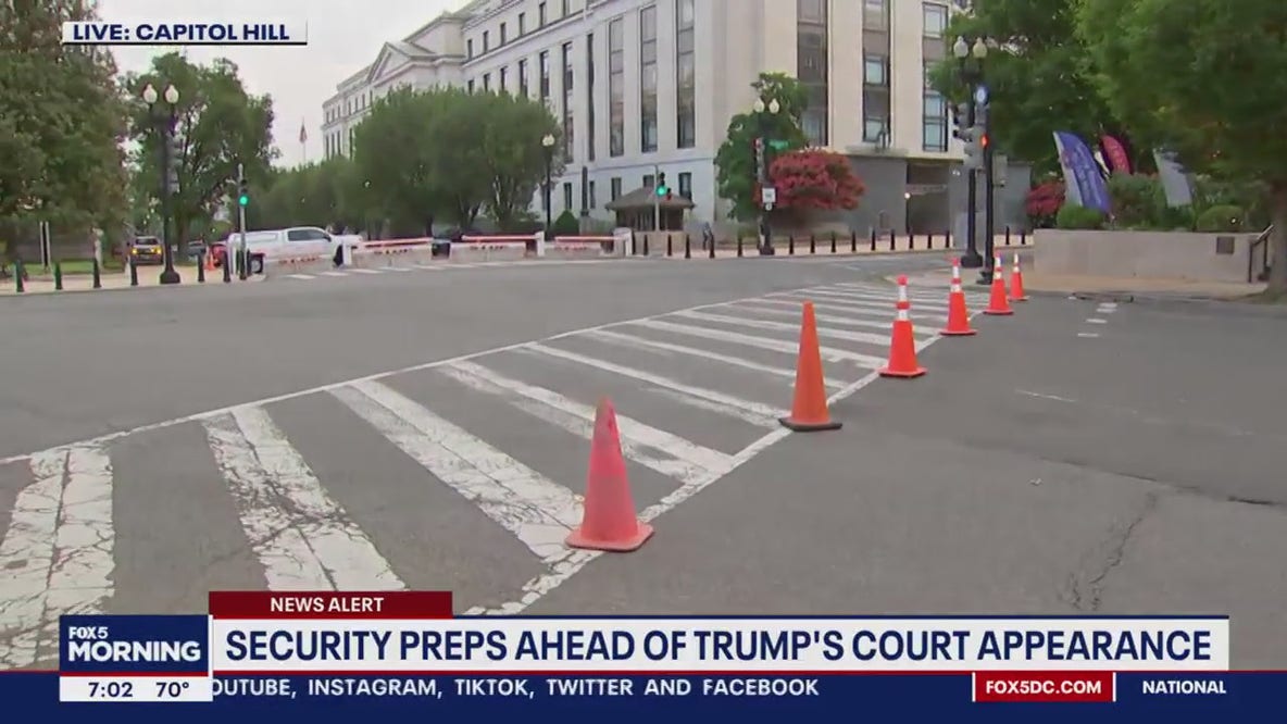 Security fencing up around US Capitol complex ahead of Trump’s federal court appearance in DC